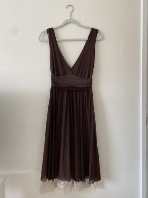 Vintage Brown Mesh Lace Layered Empire Waist Midi Dress | eBay