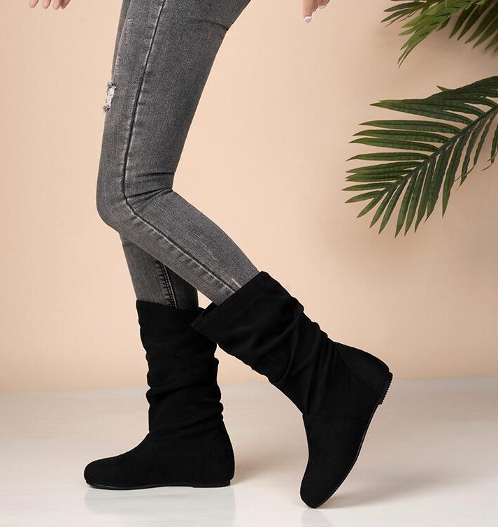 Women's Platform Mid-calf Boots Mid Heel Shoes Round Toe