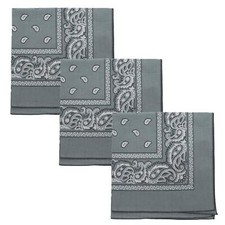 Set of 3 Large Cotton Paisley Bandanas - Light Grey