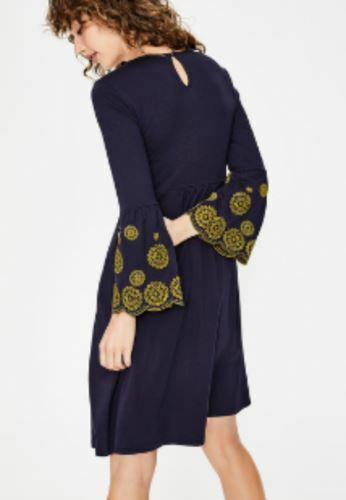 Women's Boden Emilia Embroidered Dress Blue Flowing Sleeves Sz 4R Women's Boden Emilia Embroidered Dress Blue Flowing Sleeves Sz 4R