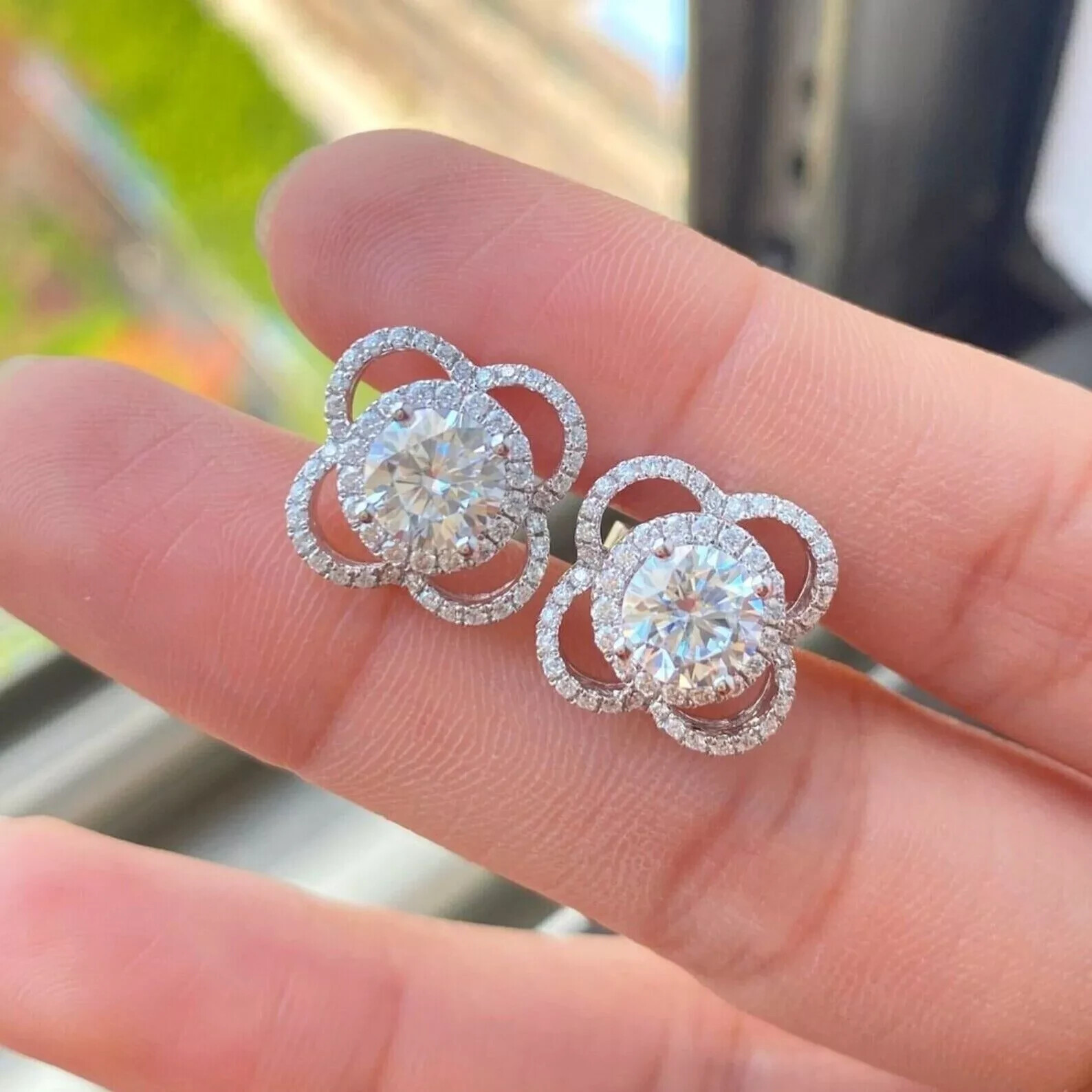 Silver 3ct Round Simulated Diamond HOLOStud 14K White Gold Plated Earrings