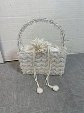 Vintage White Beaded Dress Clutch, Purse, Handbag Zig Zag Design