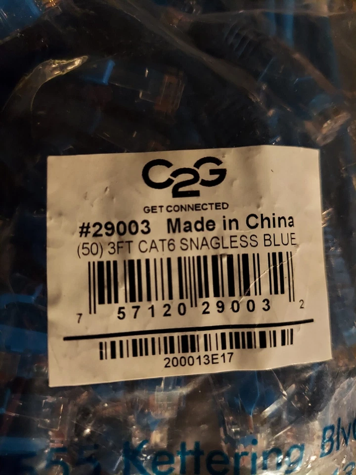 NEW QTY 50 Bulk Pack 3ft CAT6 Blue UTP Network Patch Cable Cord 50PK C2G 29003 - Image 2 of 2