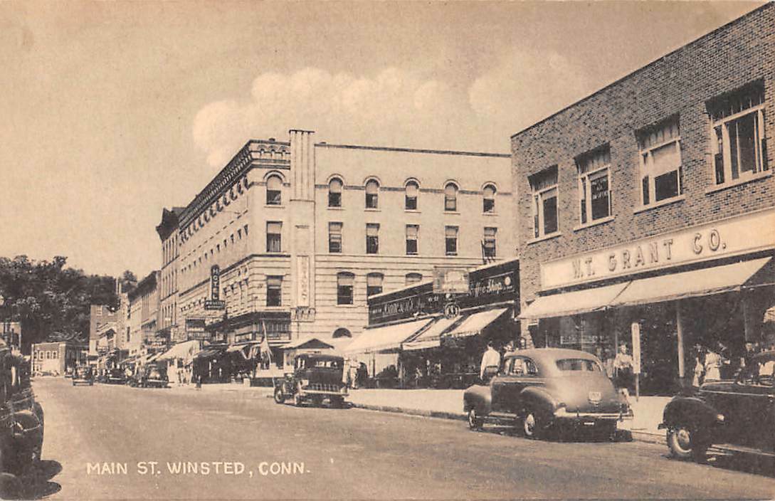 WINSTED, CT MAIN STREET, STORES, HOTEL, CARS, COLLOTYPE PUB 193040s
