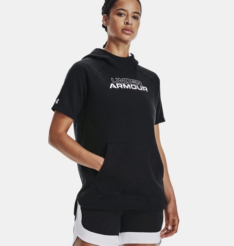 Under Armour Women's UA Short Sleeve Hoodie Black Loose Fit - L NWT - Picture 3 of 9