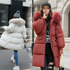Women Winter Coat Down Jacket Ladies Fur Hooded Long Quilted Puffer Parka Outwea