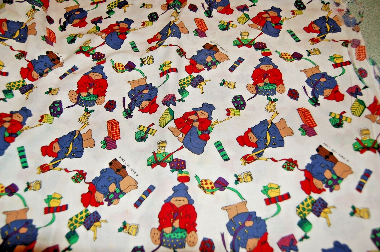 Paddington Bear Holiday Fabric 1999 By Rose & Hubble 44" w sold by yard