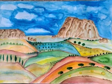 Naive painting Sestino Sasso di Simone Tuscany watercolor on paper 30x21.