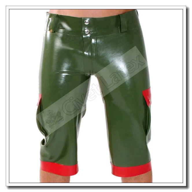 Latex Middle Cargo Pants with Side Pockets Casual Style Customized 0.4mm E51