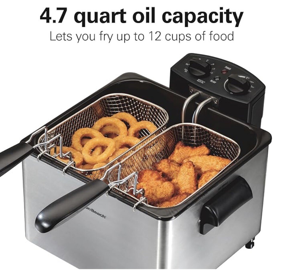 Hamilton Beach Deep Fryer with 2 Frying Baskets 19 Cups / 4.5 Liters Oil Capa...