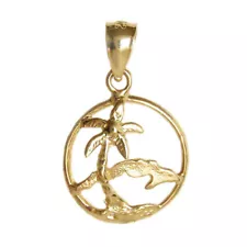 New 14k Yellow Gold Cuba Island Scene Pendant