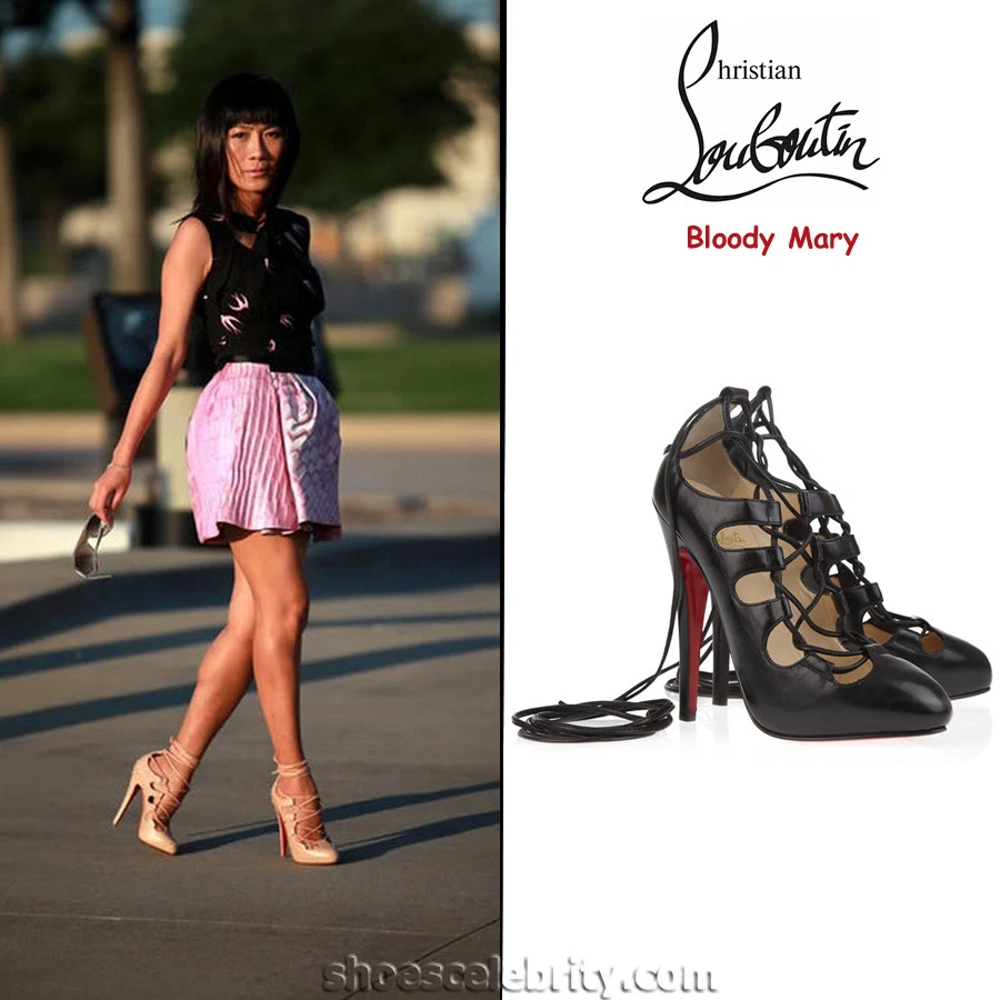 NEW Christian Louboutin BLOODY MARY Pumps Lace Up Corset Black Leather Shoes 35