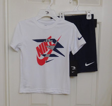 NWT 2pc Nike 3 Brand White Red Navy Logo Shirt Navy Shorts Set sz 7