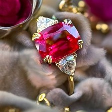 Gorgeous Lab Grown Ruby and Moissanite Ring in Solid 14k Gold, Ethical Jewelry