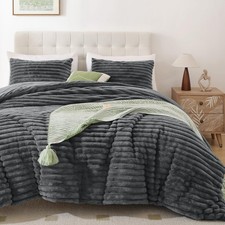 Smoofy Fluffy Full Size Comforter Sets 3 Pieces - Dark Grey Fleece Fluffy Com...
