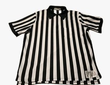 Vtg Honig’s Referee Shirt XL Black White Stripe Zip Collar USA Made Whistle Stop
