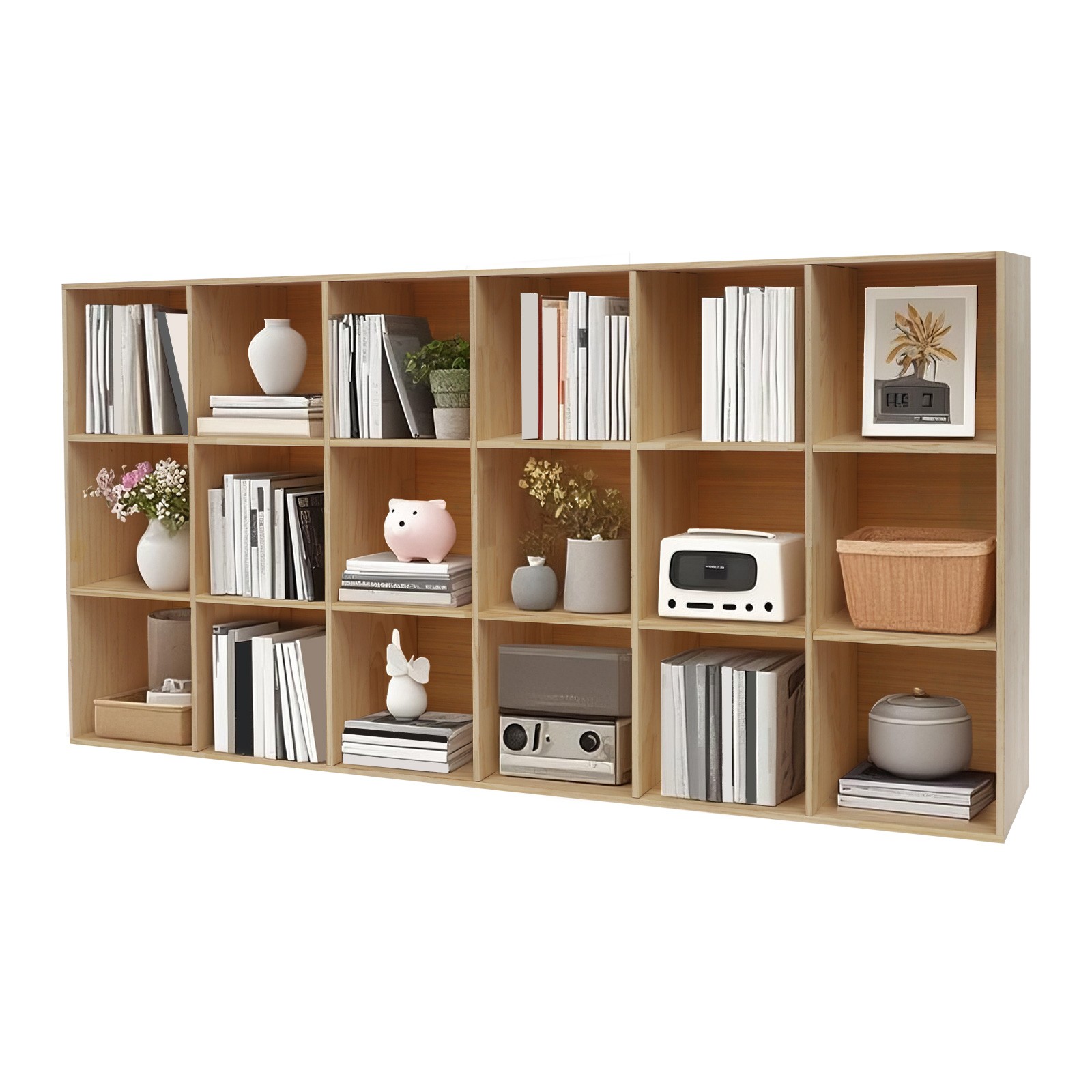 3-Tier Book Storage Shelf 18 Compartment Bookcase Large Magazine Display Cabinet