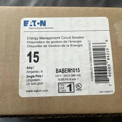 Eaton 15-amp 1-Pole Energy Management Smart Circuit Breaker BABEM1015
