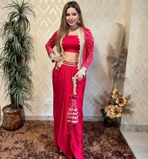 Bollywood Dhoti Koti Suit French Crape Tube Blouse Fusion Wedding Guest