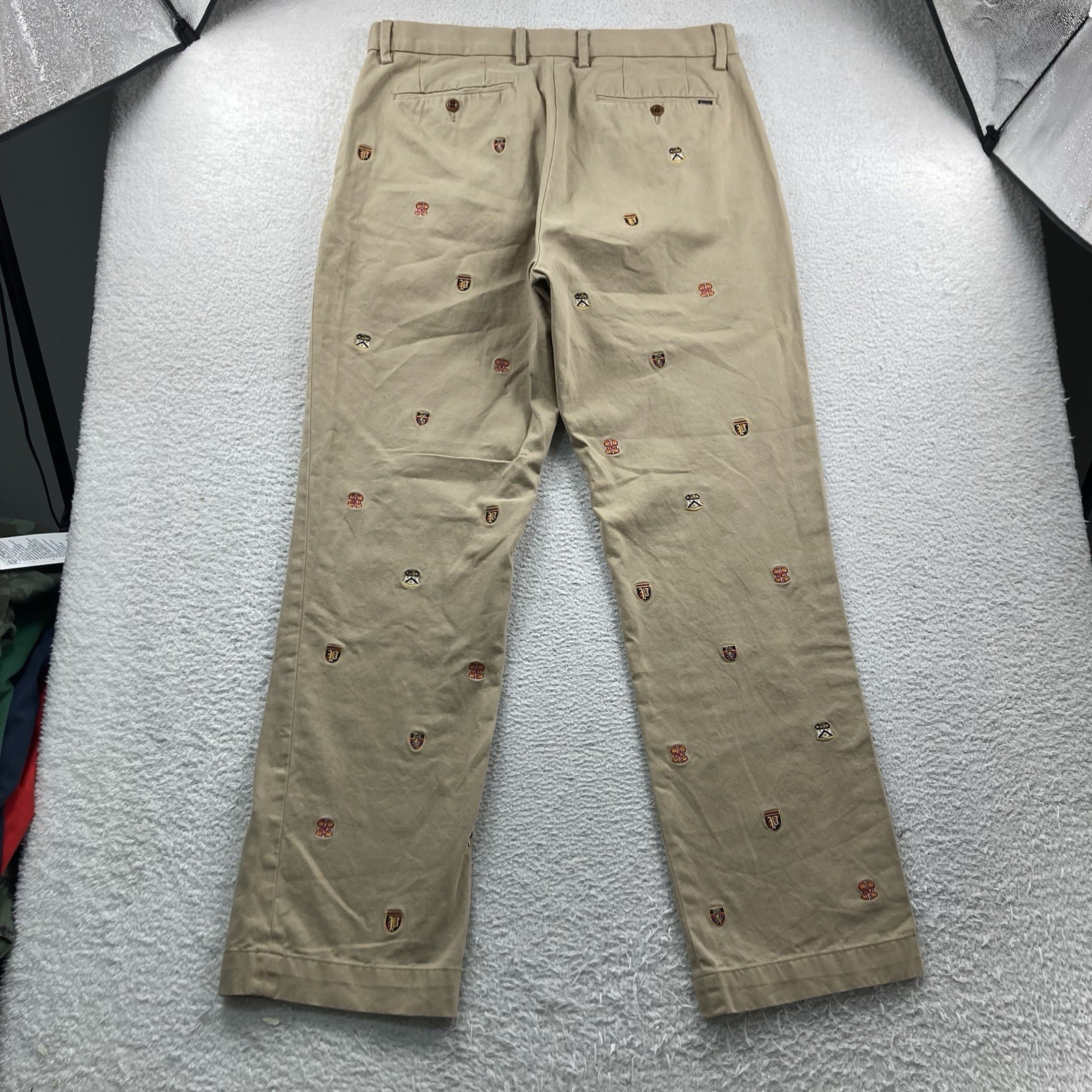 Polo Ralph Lauren Chino Pants Men 33x32 Tan All Over Crest P Wing Logo Shield RL image 3