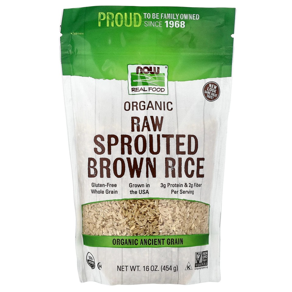Now Foods Real Food Organic Sprouted Brown Rice 16 oz 454 g Gluten-Free,