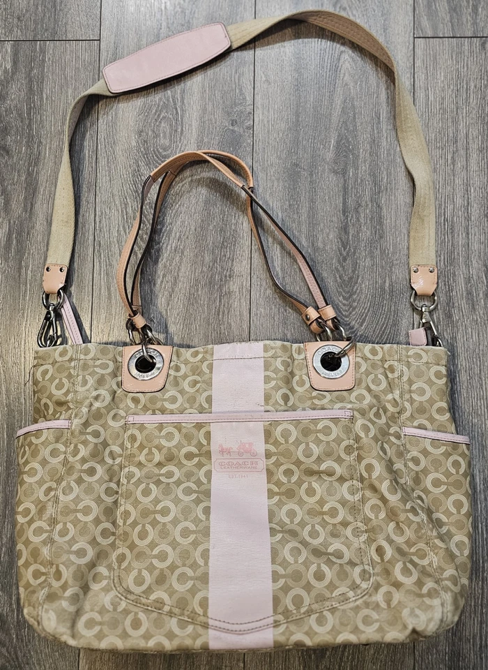 复古 90 年代 Y2K COACH 托特包 PVC PNK 总图案 15561 大号多色 — 第 3/4 张图片