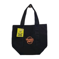Limited Trader Joe's Mini Halloween Canvas Tote Bag BLACK W Orange Lettering🖤🧡