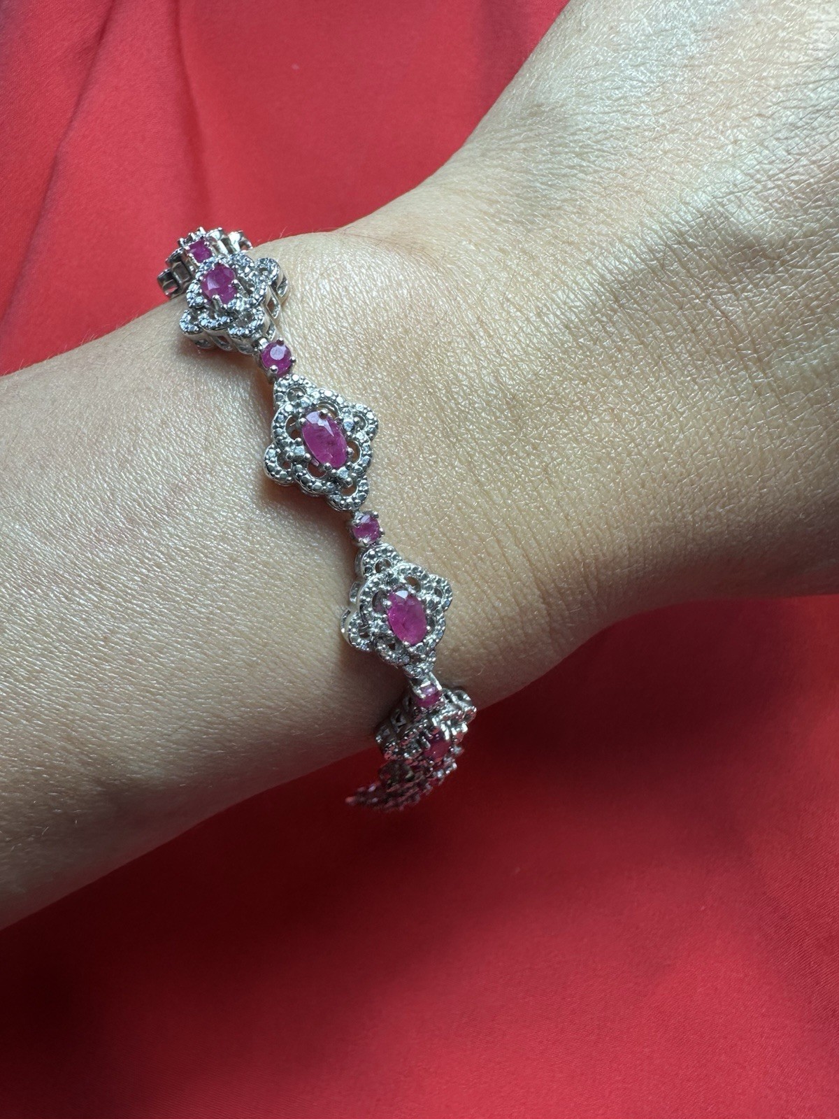 Silver lab-created ruby ans marcasite bracelet 8.… - image 1