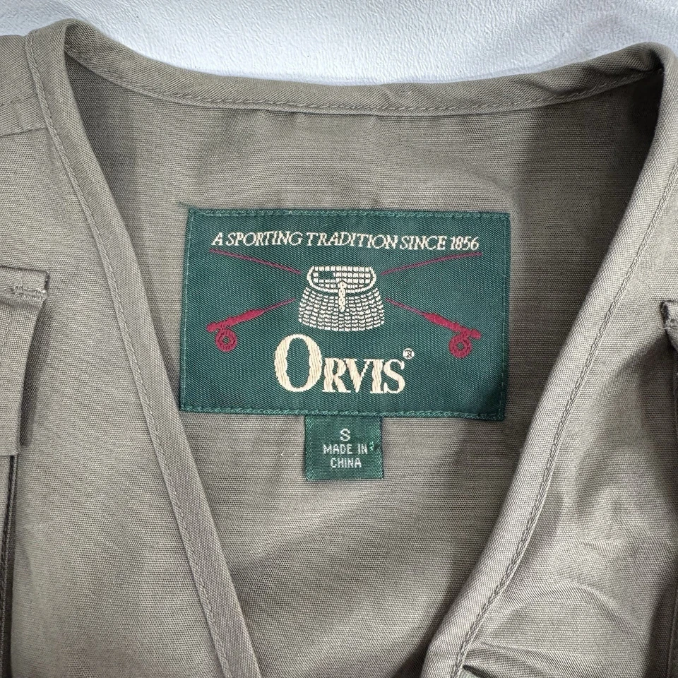 Chaleco utilitario Orvis beige pesca multi bolsillo para hombre talla pequeña Foto 3 de 4