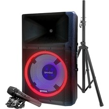 Gemini GSPL2200PK Active 15" LED Portable Bluetooth Speaker with Stand and Mic