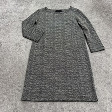 Tahari Textured Knit Mini Shift Dress Womens XS Gray 3/4 Sleeve Pockets Career