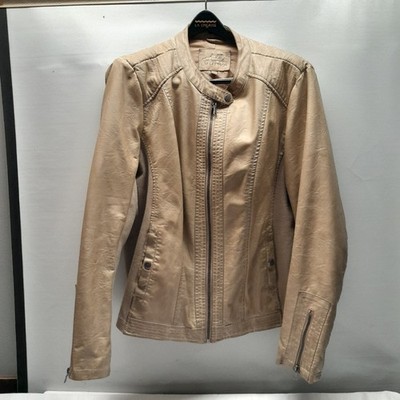 Sebby Collection Faux Leather Jacket Womens Sz XXL Light Taupe Full Zip Pockets