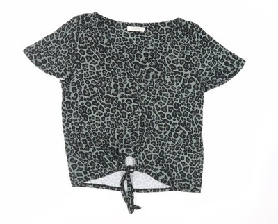 Oasis Damen grün Animal Print Viskose Basic Knopfleiste Größe M V-Ausschnitt - zum Binden
