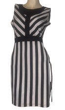 MANGO,MNG,black white,vertical stripes,zL,10,solid black neck,black waist.UNIQUE