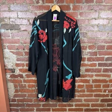 Antthony Original Jacket Womens Small Black Sheer Kimono Floral Embroidered