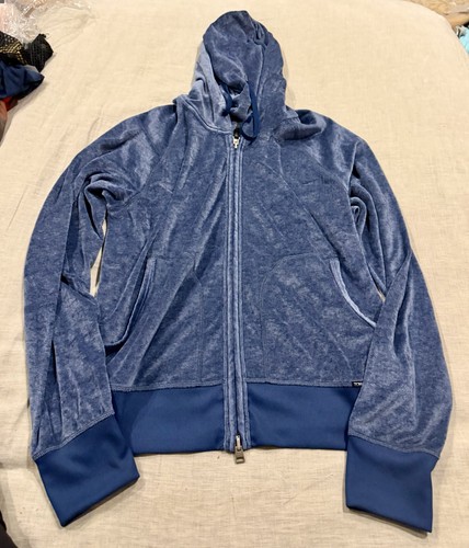 Tom Ford, Vtg Tom Ford Blue Velour Full Zip Hoodie Sweatshirt Sz IT 50