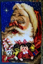 Jolly Santa Claus Christmas Latch Hook Rug Wall Hanging Completed 28" x 21" Toys