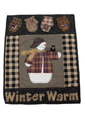 Handmade Quilted Snowman Christmas Wall Hanging Winter Cottage Country 15"x12"