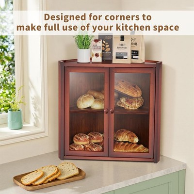 Corner Bread Box for Kitchen Countertop Farmhouse Large Bread Bin Double Layer