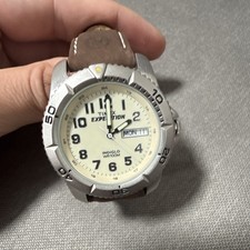 Timex Expedition Indiglo Day/Date Quartz 100m Mens Watch Brown Leather Strap