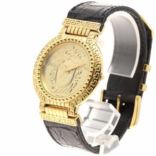 Versace 7008011 Medusa Coin Watch Quartz,Battery-Powered Gold Leather Strap Men