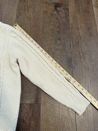 LL Bean Sweater Womens Medium Beige Wool Cable Knit Fishermans Cardigan Ireland - Picture 7 of 9