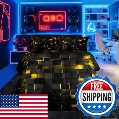 Feelyou Yellow And Black Bedding Set Twin Size Kids Light Geometric Comforter