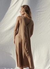 At Agni Reims Dress Size L AU 12 US 8 Beige Linen Maxi Classic