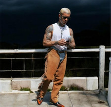 Men Western Suede Leather Chap Cowboy Buck stitched Step In Chaps Buckskin