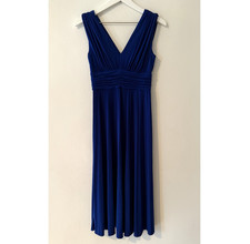 Suzi Chin For Maggy Boutique Blue Pleated Sheath Dress Size 4