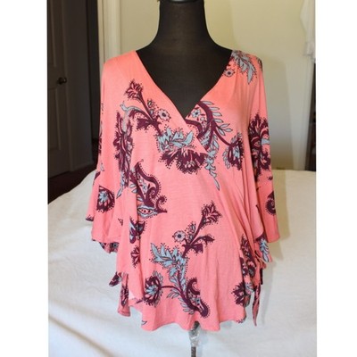 Free People Maui Wowie Paisley Flowy Blouse Size M/oversize Pink Top Casual