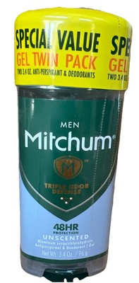 2 Pack Mitchum Men 3.4 Oz Odor Defense Unscented Gel Antiperspirant Deodorant