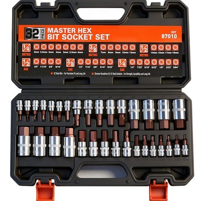 High Torque Master Hex Bit Socket Set, 32-Piece SAE & Metric One Size, Red
