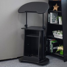 Mobile Laptop Podium, Height Adjustable Podium Stand with Storage Shelf, Sit-to-